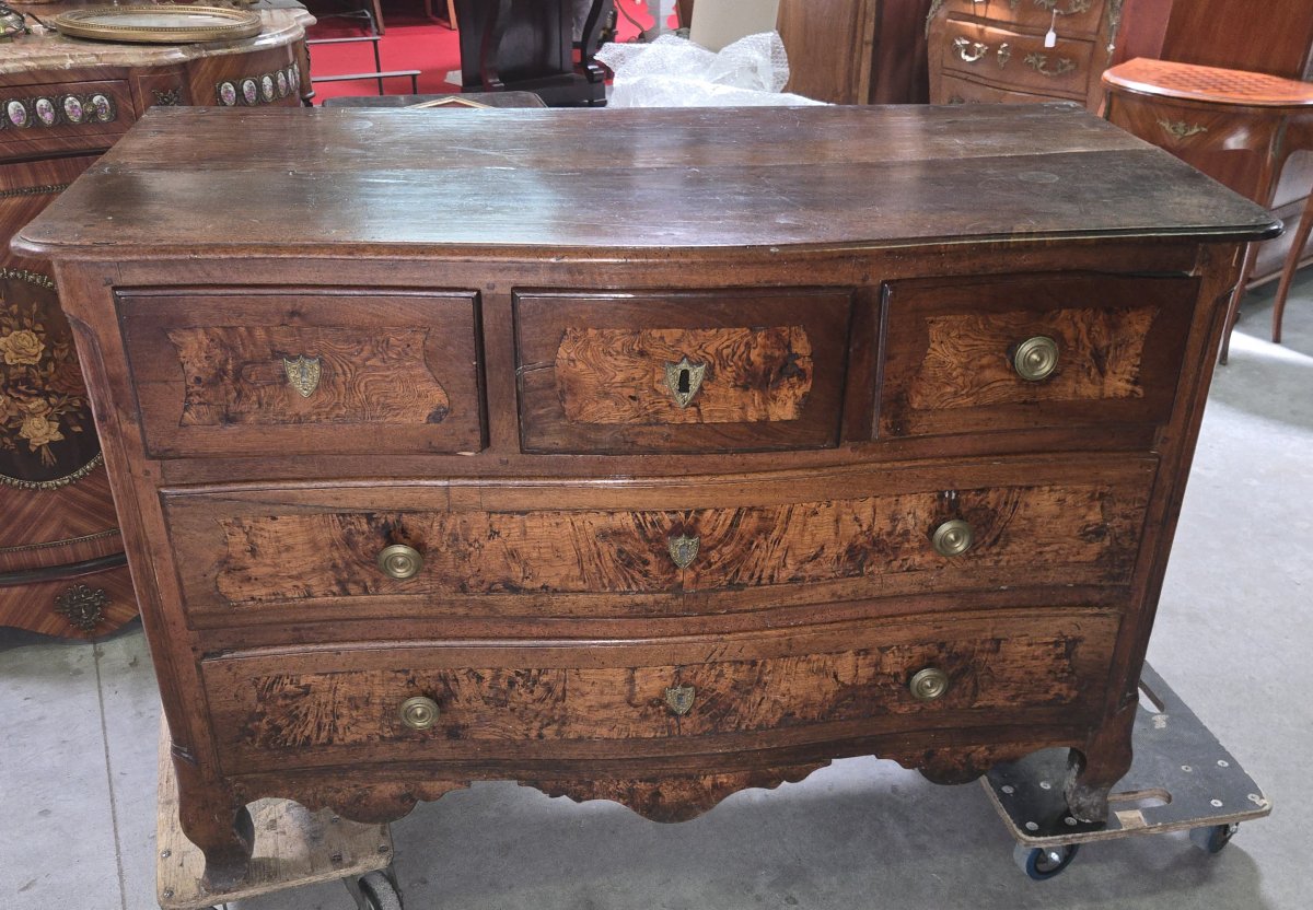 Louis XV Period Curved Walnut And Elm Burr Chest Of Drawers-photo-2