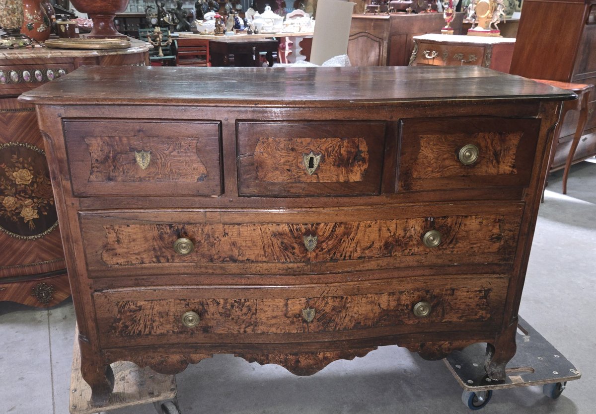 Louis XV Period Curved Walnut And Elm Burr Chest Of Drawers-photo-3