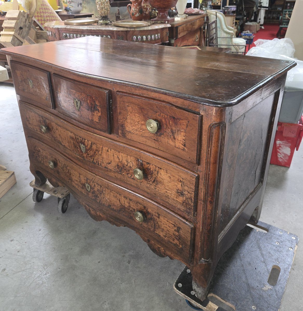 Louis XV Period Curved Walnut And Elm Burr Chest Of Drawers-photo-1