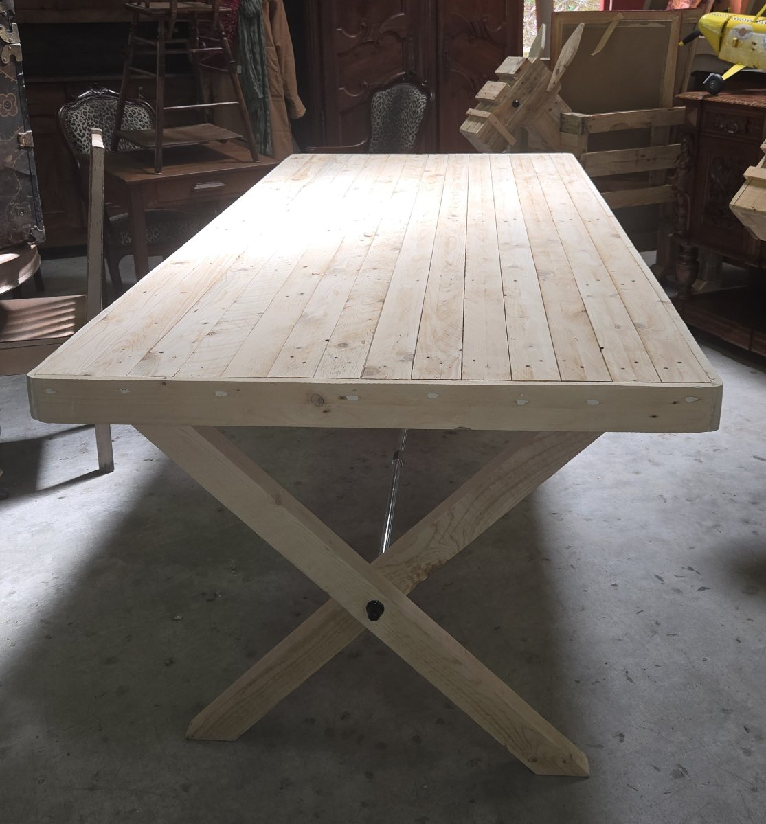 Très grande table design industriel / bois massif aérogommé / L 242 cm  -photo-2