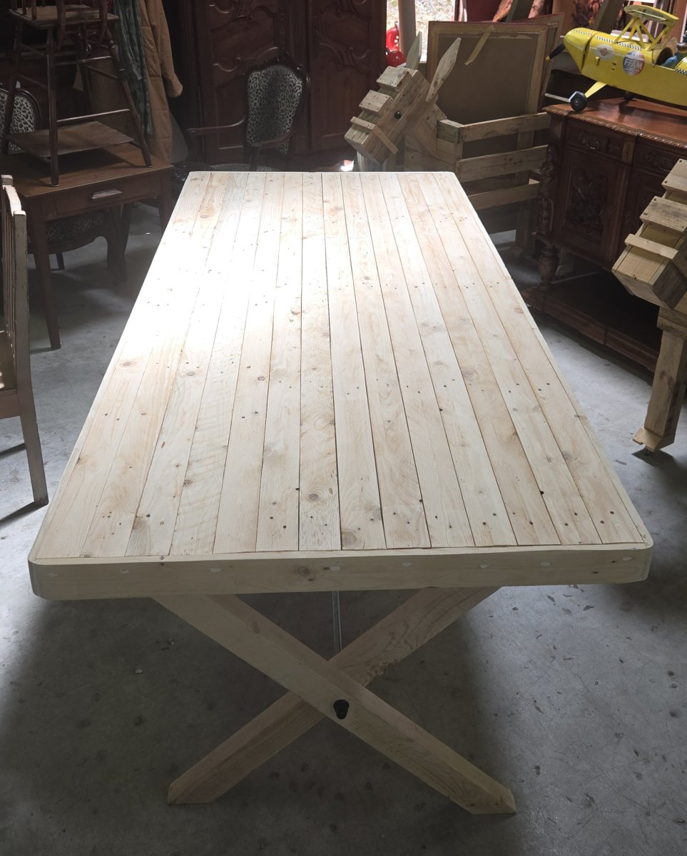 Très grande table design industriel / bois massif aérogommé / L 242 cm  -photo-4