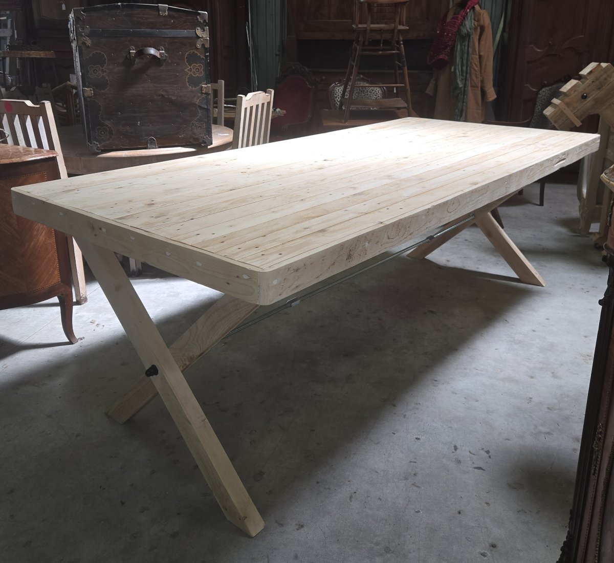Très grande table design industriel / bois massif aérogommé / L 242 cm  -photo-1