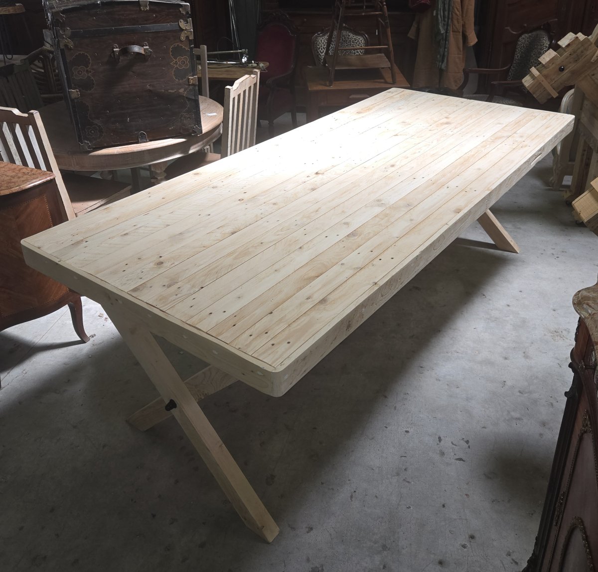 Très grande table design industriel / bois massif aérogommé / L 242 cm  -photo-3
