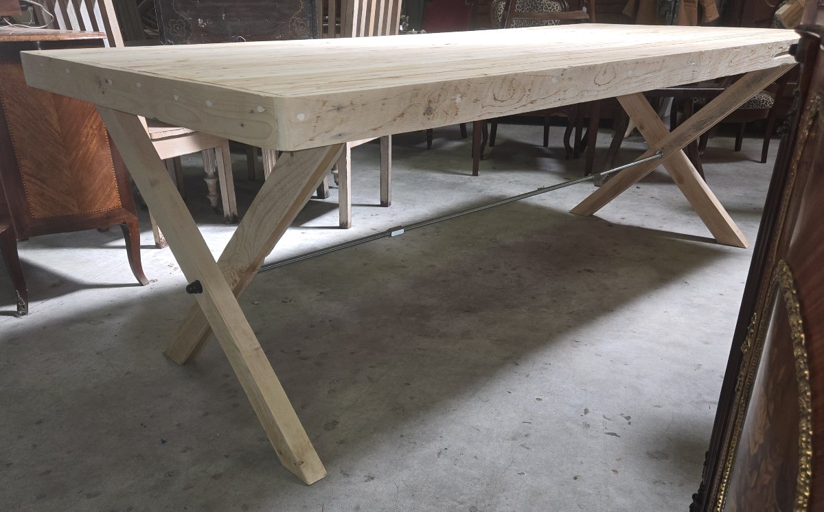 Très grande table design industriel / bois massif aérogommé / L 242 cm  -photo-4