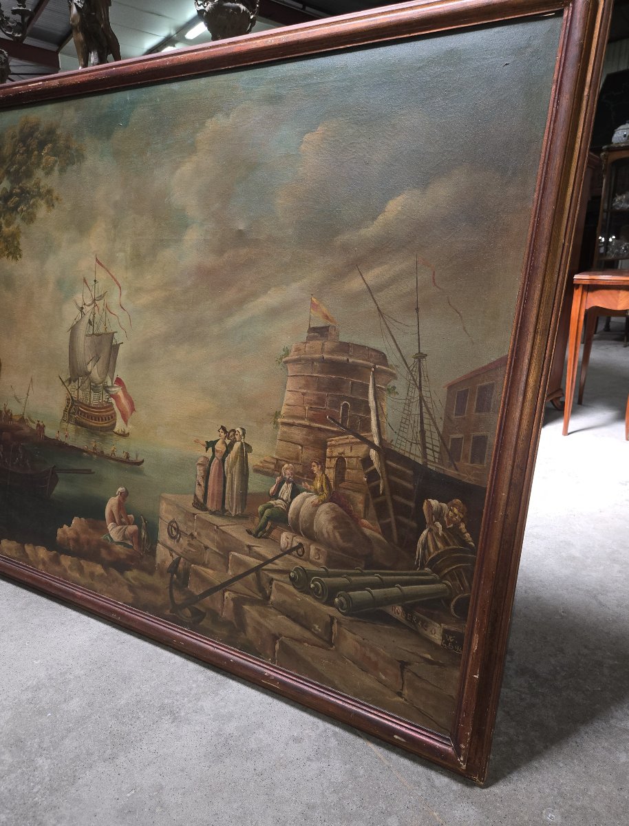 Very Large Animated Marine - Oil On Canvas In The 18th Century Style-photo-1