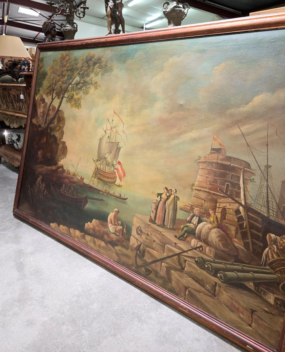 Very Large Animated Marine - Oil On Canvas In The 18th Century Style-photo-2