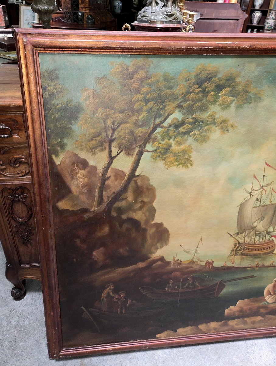 Very Large Animated Marine - Oil On Canvas In The 18th Century Style-photo-4