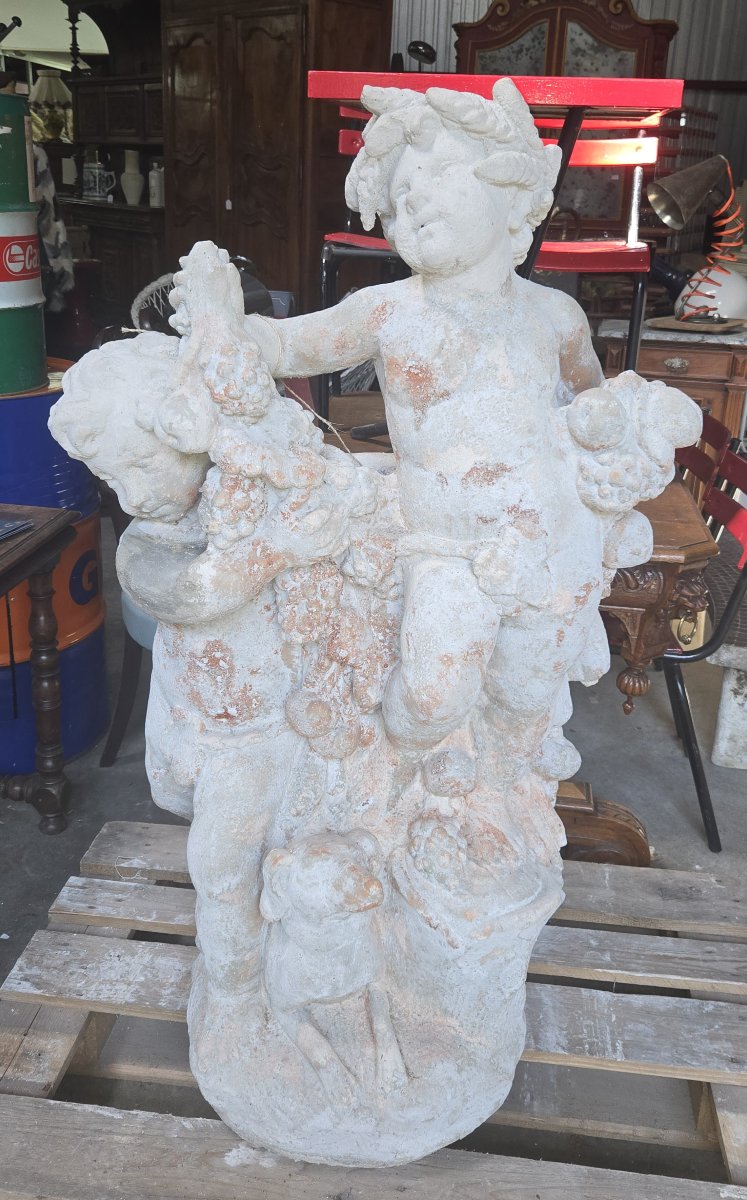 Large Garden Sculpture With Putti And Garlands - Reconstituted Stone-photo-2