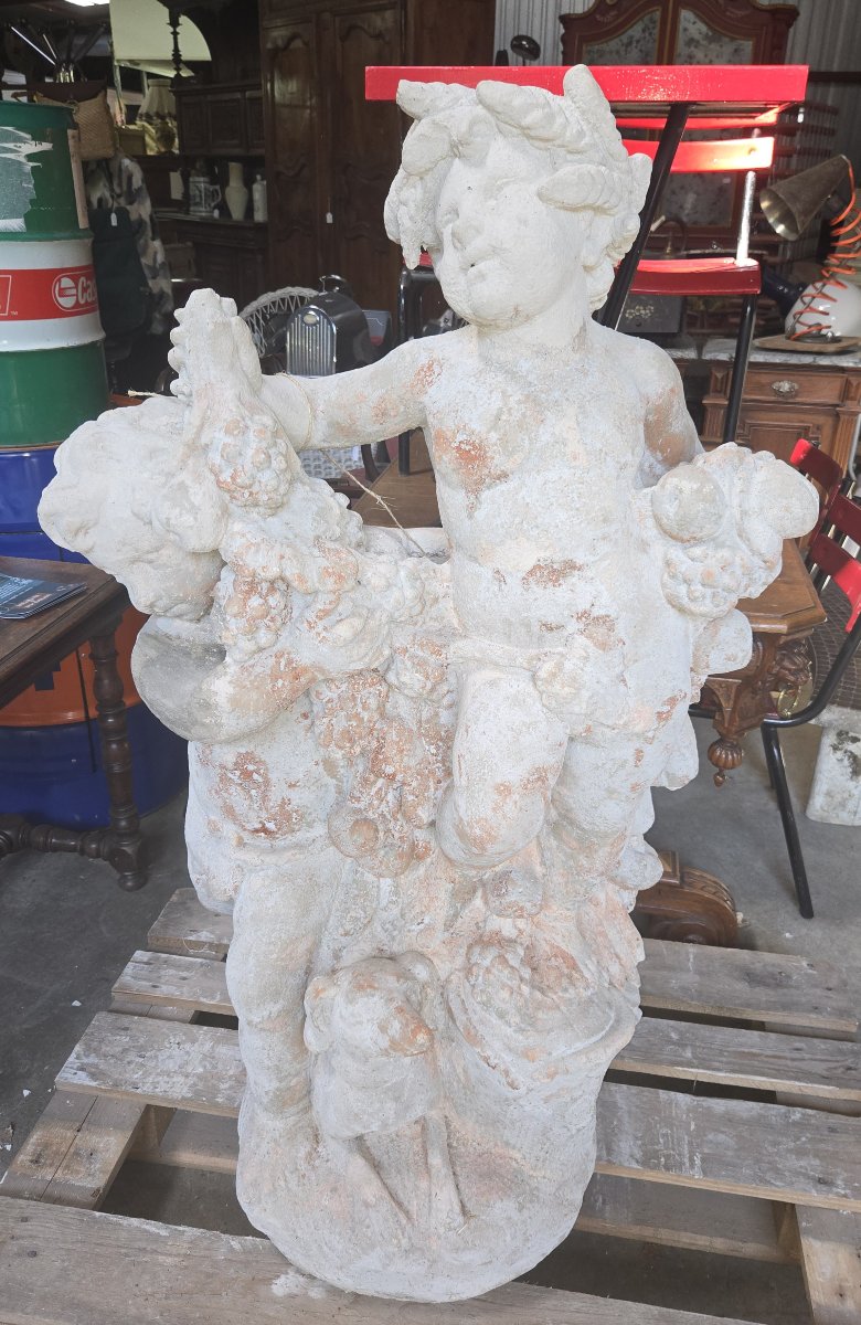 Large Garden Sculpture With Putti And Garlands - Reconstituted Stone-photo-4