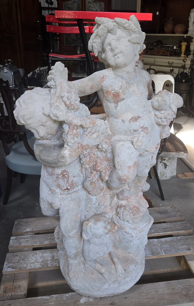 Large Garden Sculpture With Putti And Garlands - Reconstituted Stone-photo-3