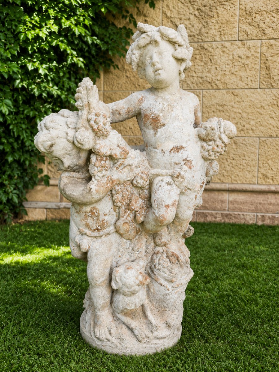 Large Garden Sculpture With Putti And Garlands - Reconstituted Stone