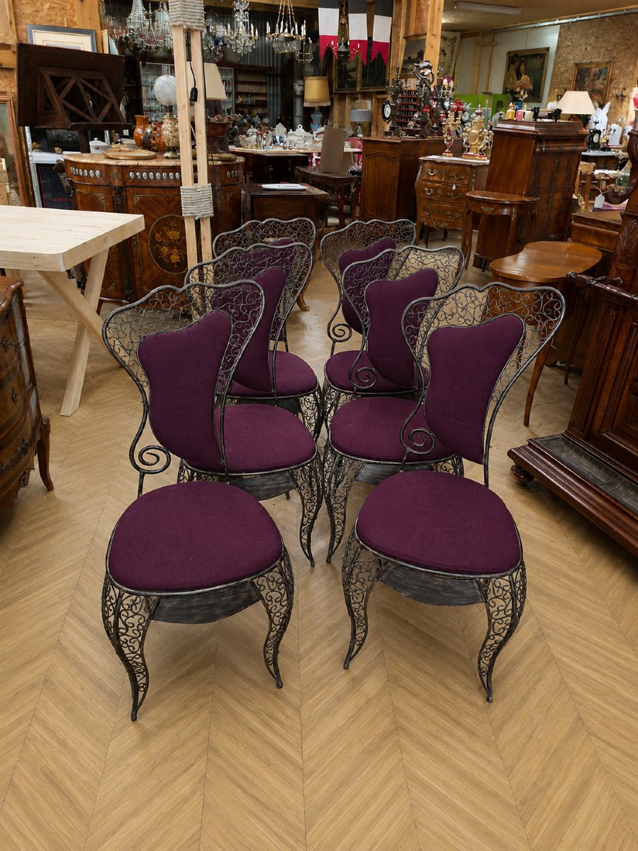 Suite de six chaises en fer forgé – Travail décoratif design 80'  -photo-5