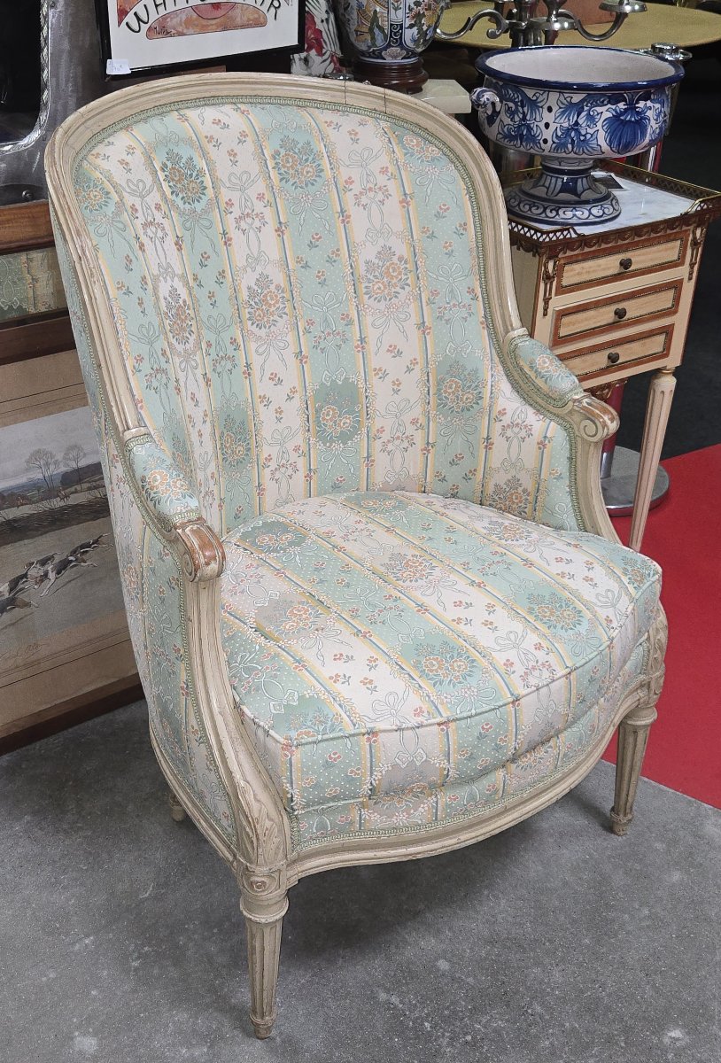 Lacquered Louis XVI Style Bergère - Floral Fabric - Mid 20th Century-photo-2