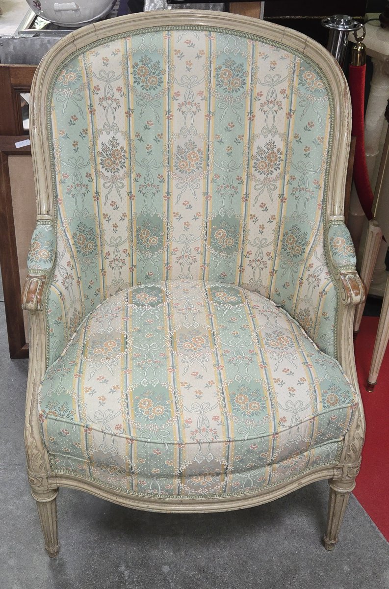 Lacquered Louis XVI Style Bergère - Floral Fabric - Mid 20th Century-photo-3