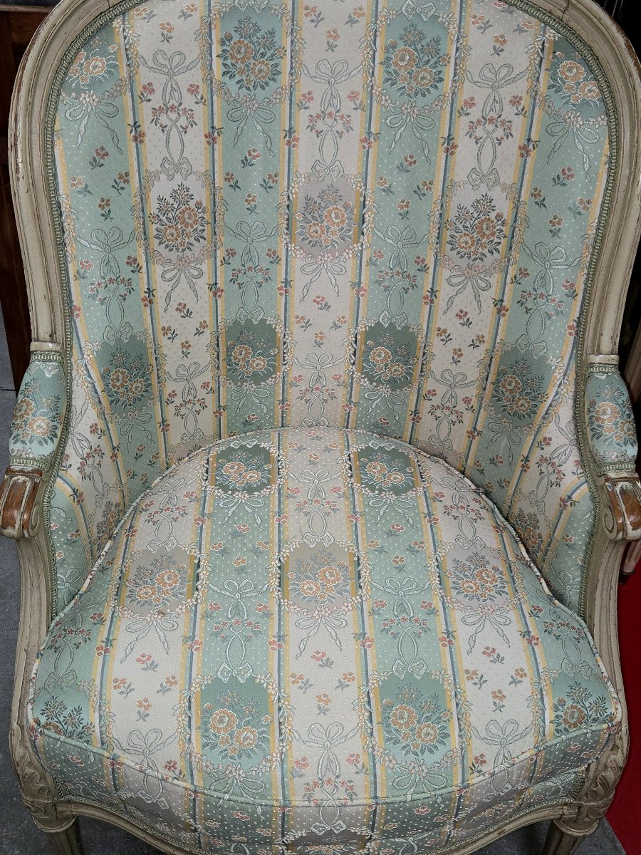 Lacquered Louis XVI Style Bergère - Floral Fabric - Mid 20th Century-photo-4