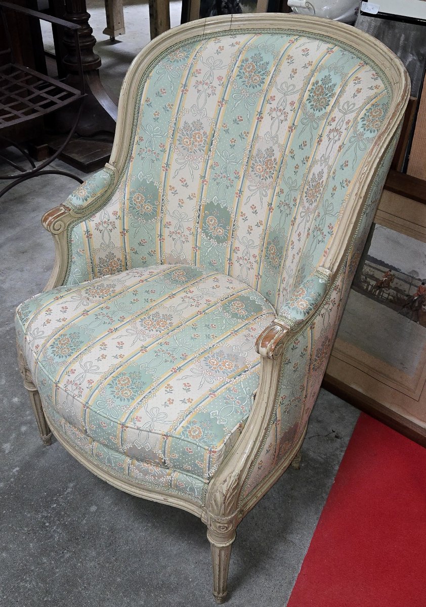 Lacquered Louis XVI Style Bergère - Floral Fabric - Mid 20th Century-photo-1