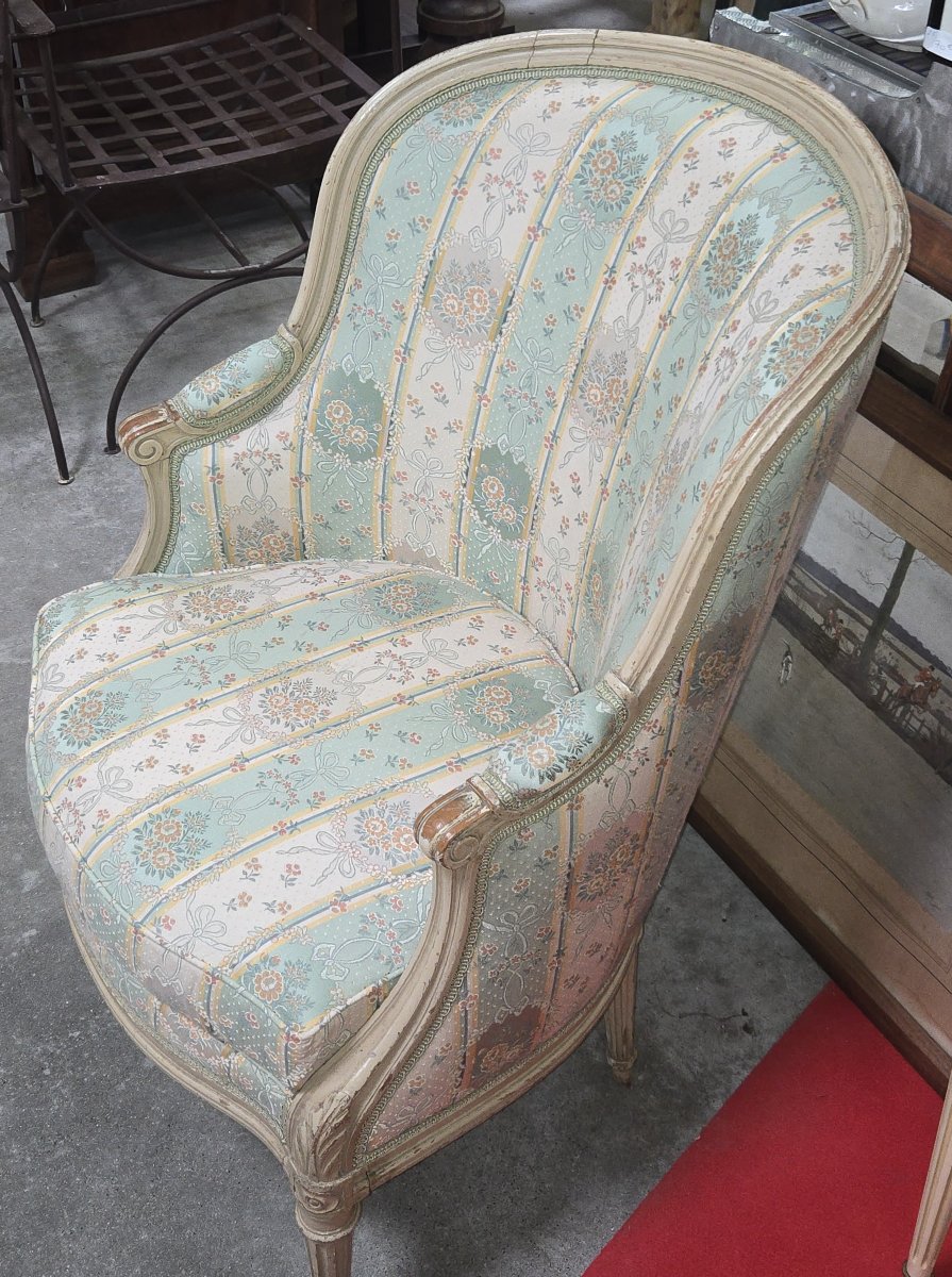 Lacquered Louis XVI Style Bergère - Floral Fabric - Mid 20th Century-photo-3