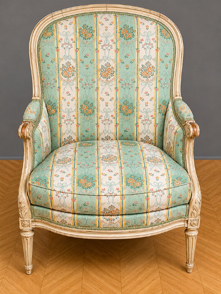 Lacquered Louis XVI Style Bergère - Floral Fabric - Mid 20th Century