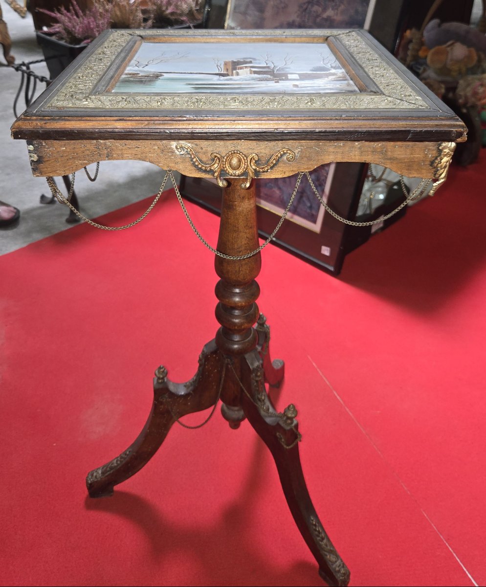 Table guéridon Napoléon III à plateau peint sur porcelaine-photo-4
