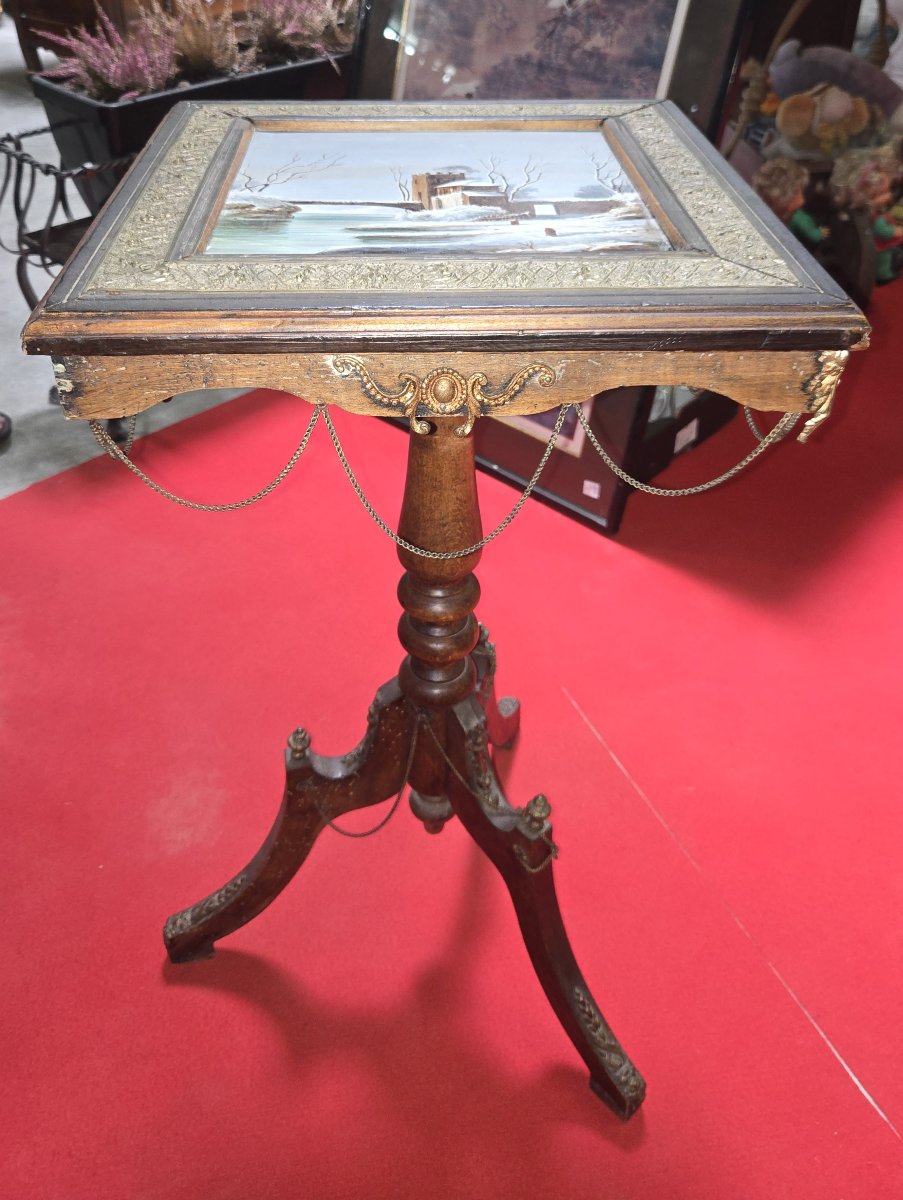 Table guéridon Napoléon III à plateau peint sur porcelaine-photo-3