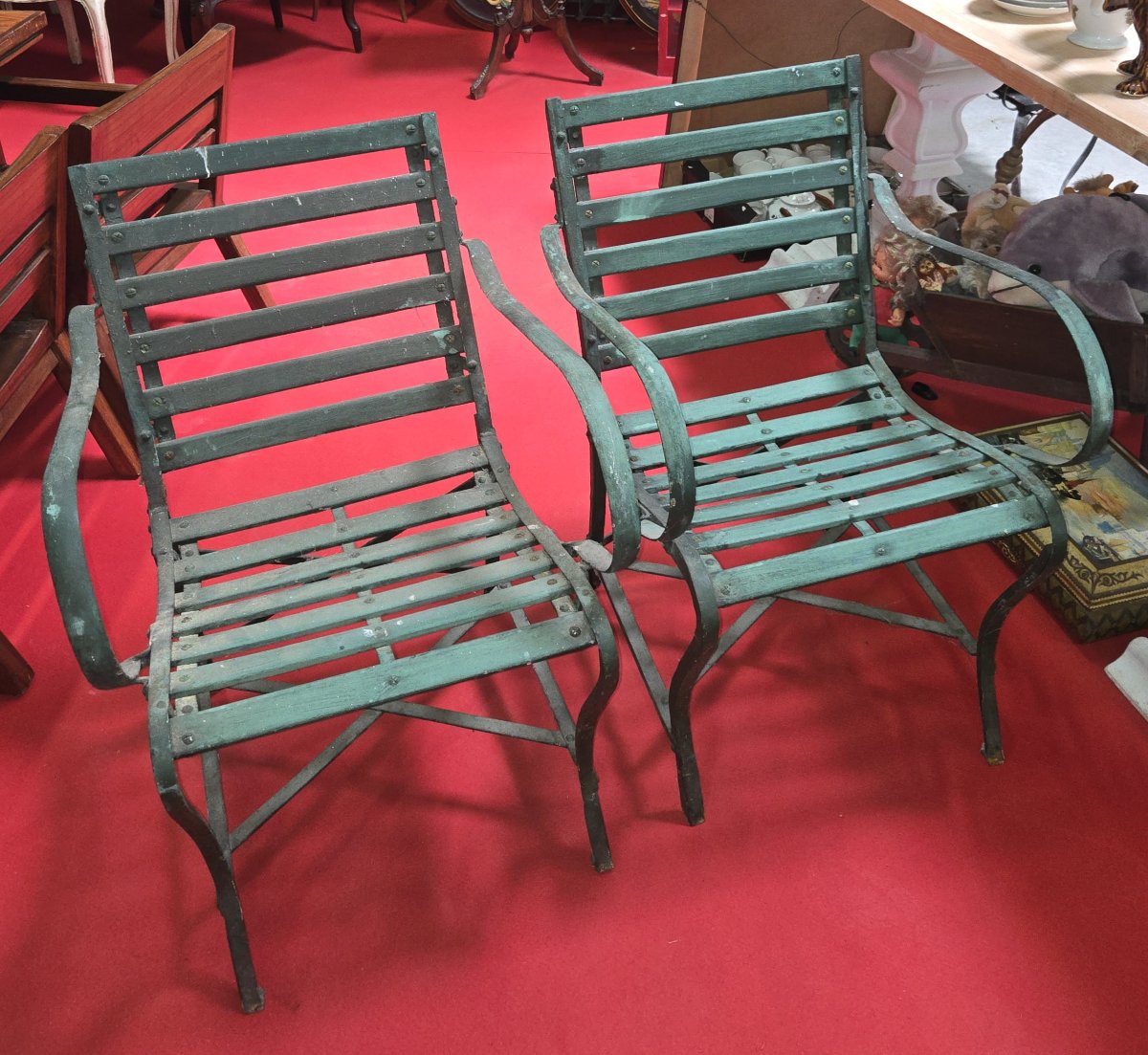 Pair Of Garden Armchairs In Wood And Iron - Antique Work, Late 19th Century-photo-4