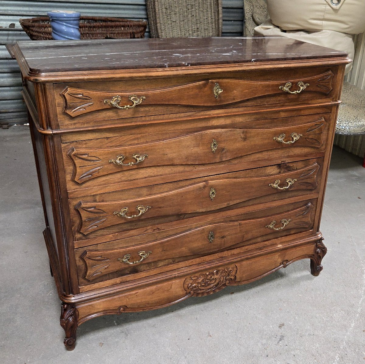 Provencal Walnut Chest Of Drawers - Red Marble Top-photo-2