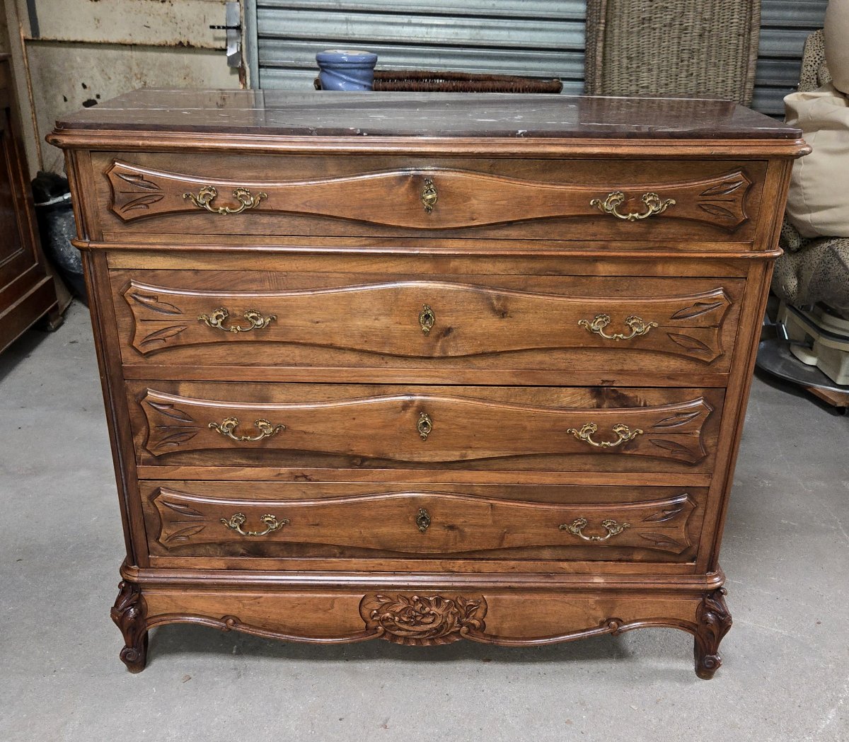 Provencal Walnut Chest Of Drawers - Red Marble Top-photo-3