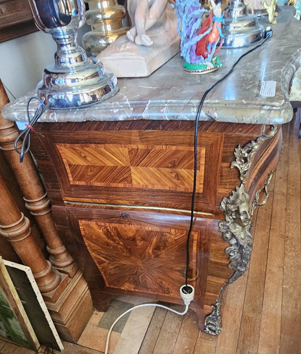 Importante commode tombeau d’époque Louis XV en marquéterie -photo-4