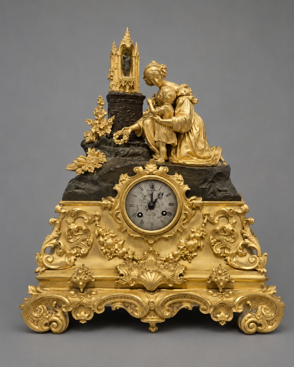 Importante pendule début XIXeme richement ornée, en bronze doré et patiné