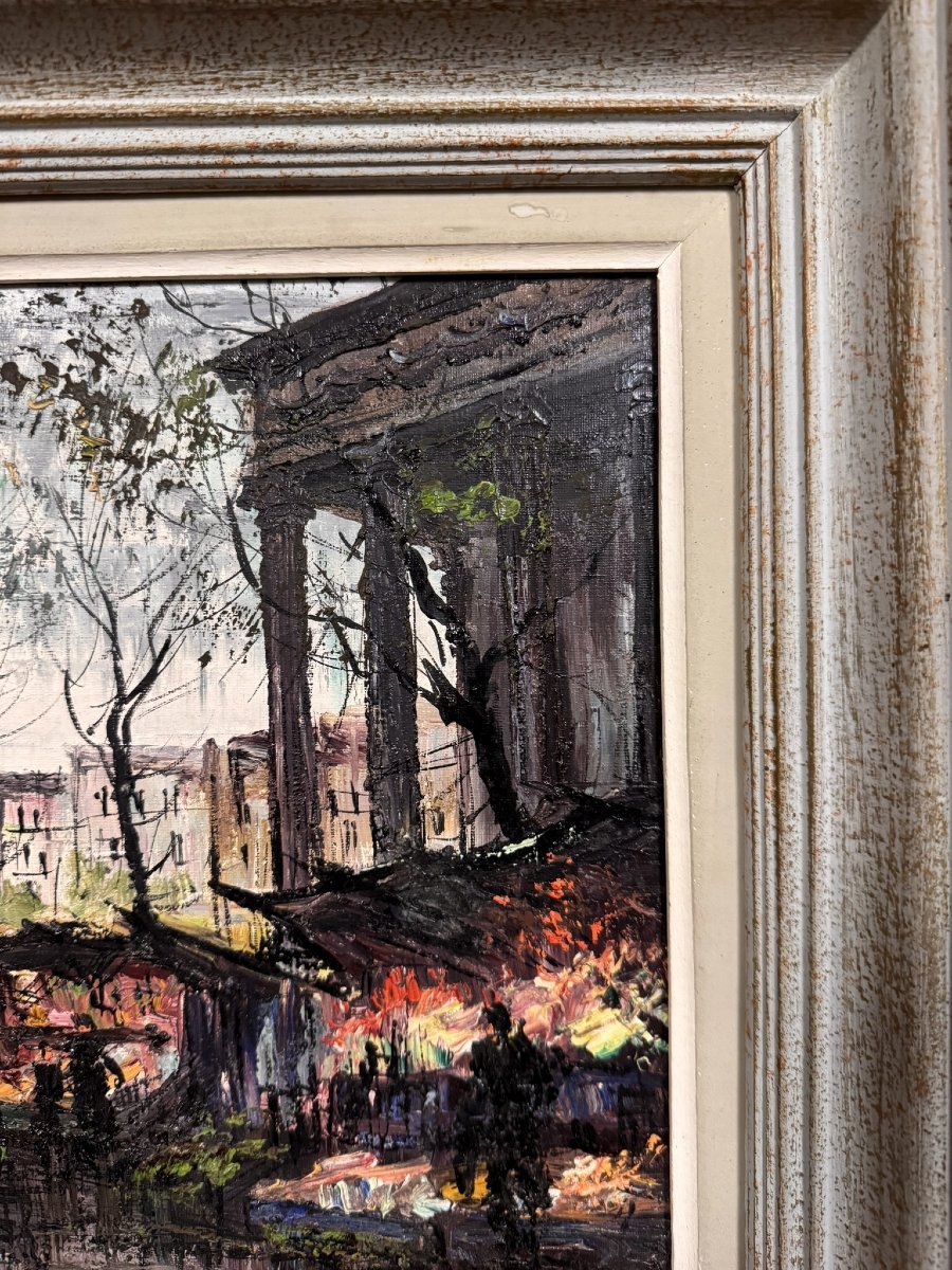 Yves Gonec - Animated View Of Paris Oil On Canvas Signed Lower Left-photo-2