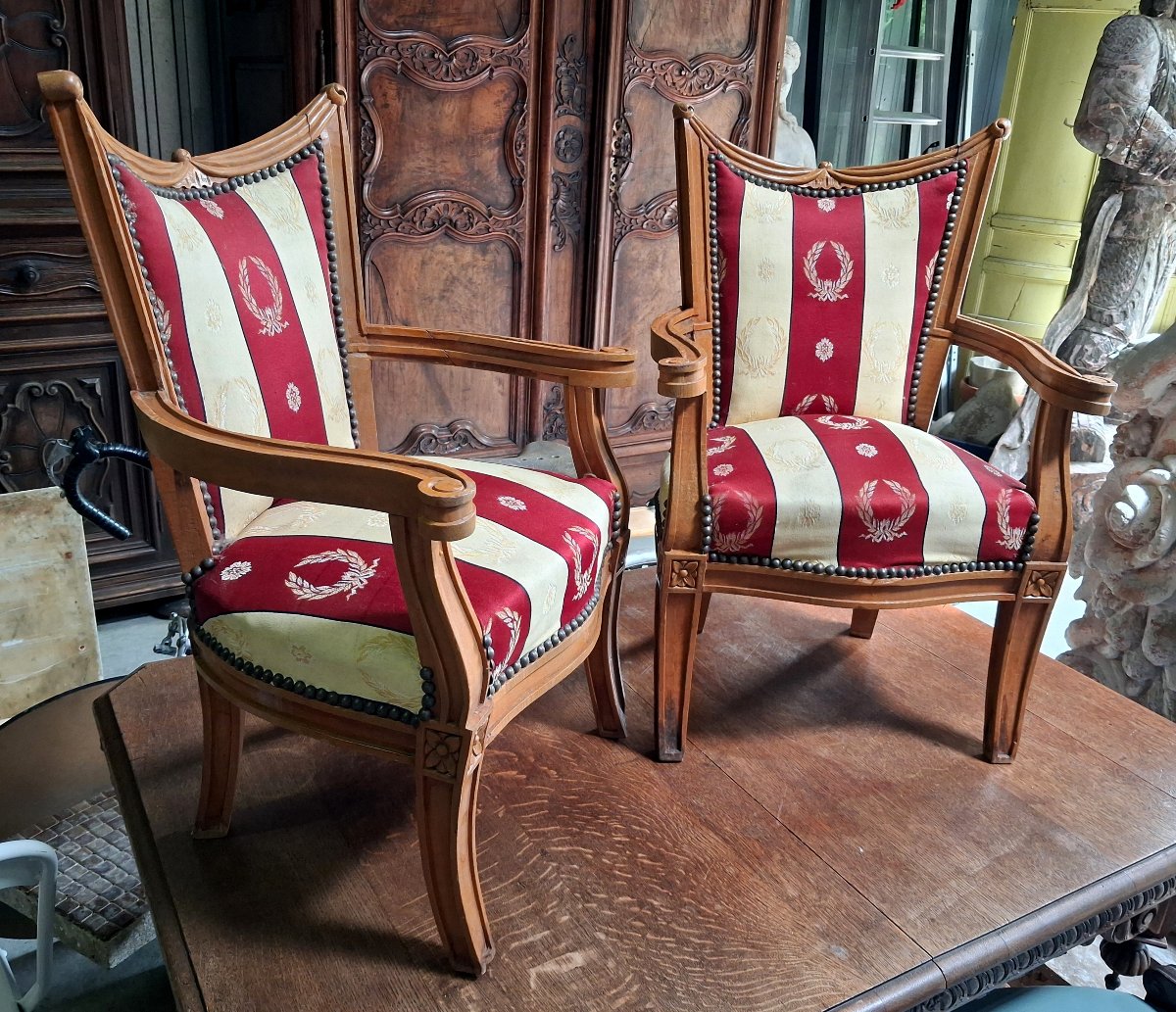 Paire de fauteuils gondole d'enfant de style Empire en merisier-photo-3
