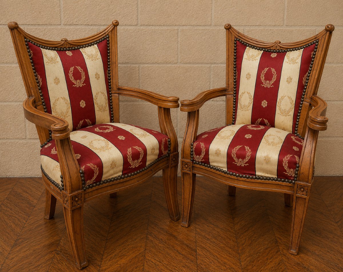Paire de fauteuils gondole d'enfant de style Empire en merisier