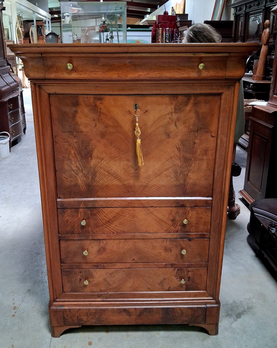 secrétaire a doucine époque Louis Philippe en noyer, XIXe siècle  -photo-3