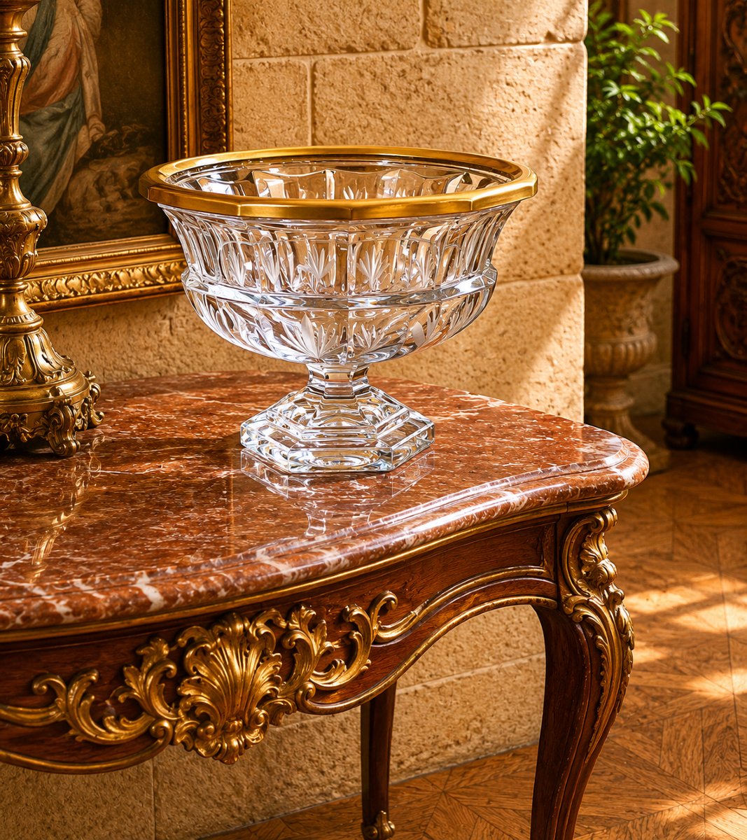 Crystal Goblet With Cut Crystal And Gold-plated Base – Artisanat De Lorraine  -photo-2