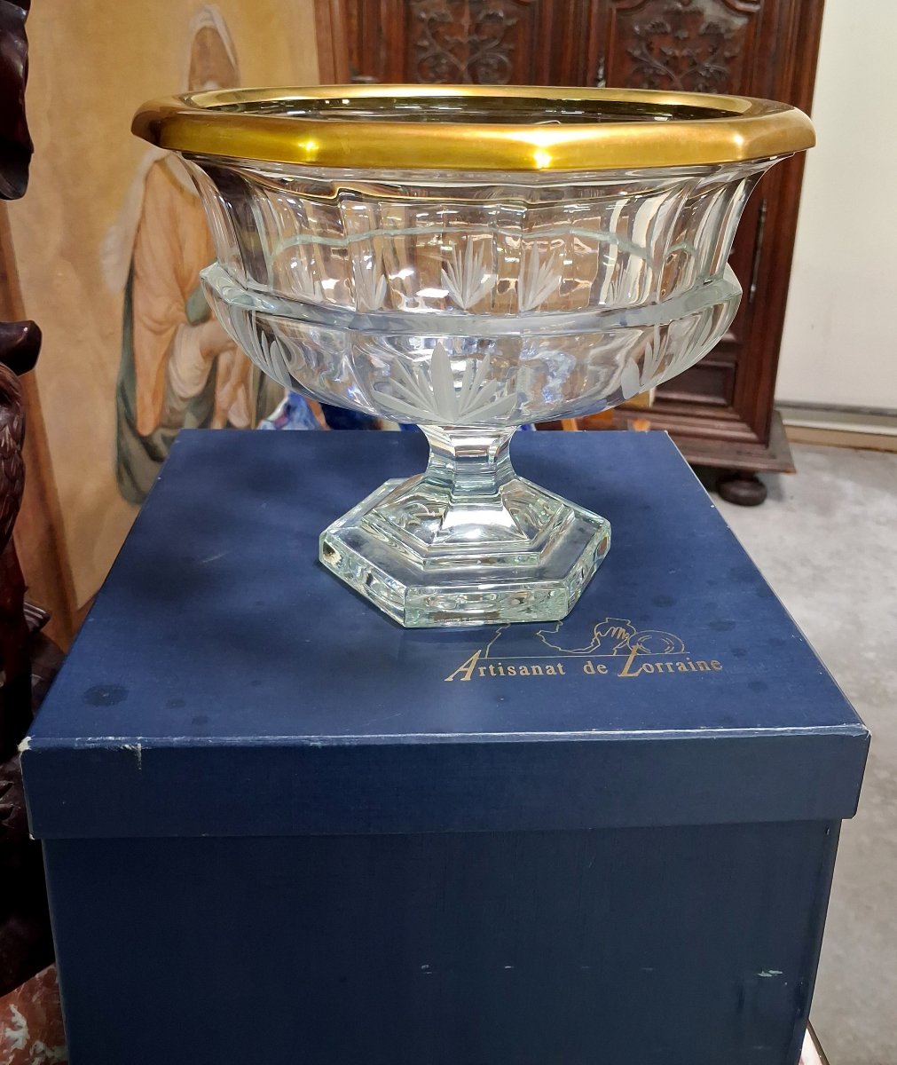 Crystal Goblet With Cut Crystal And Gold-plated Base – Artisanat De Lorraine  -photo-3