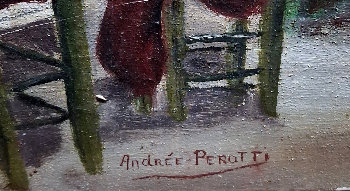 Andrée Perotti – Scène Galante Dans Le Goût Du XVIIIᵉ Siècle  Huile sur toile signée -photo-4