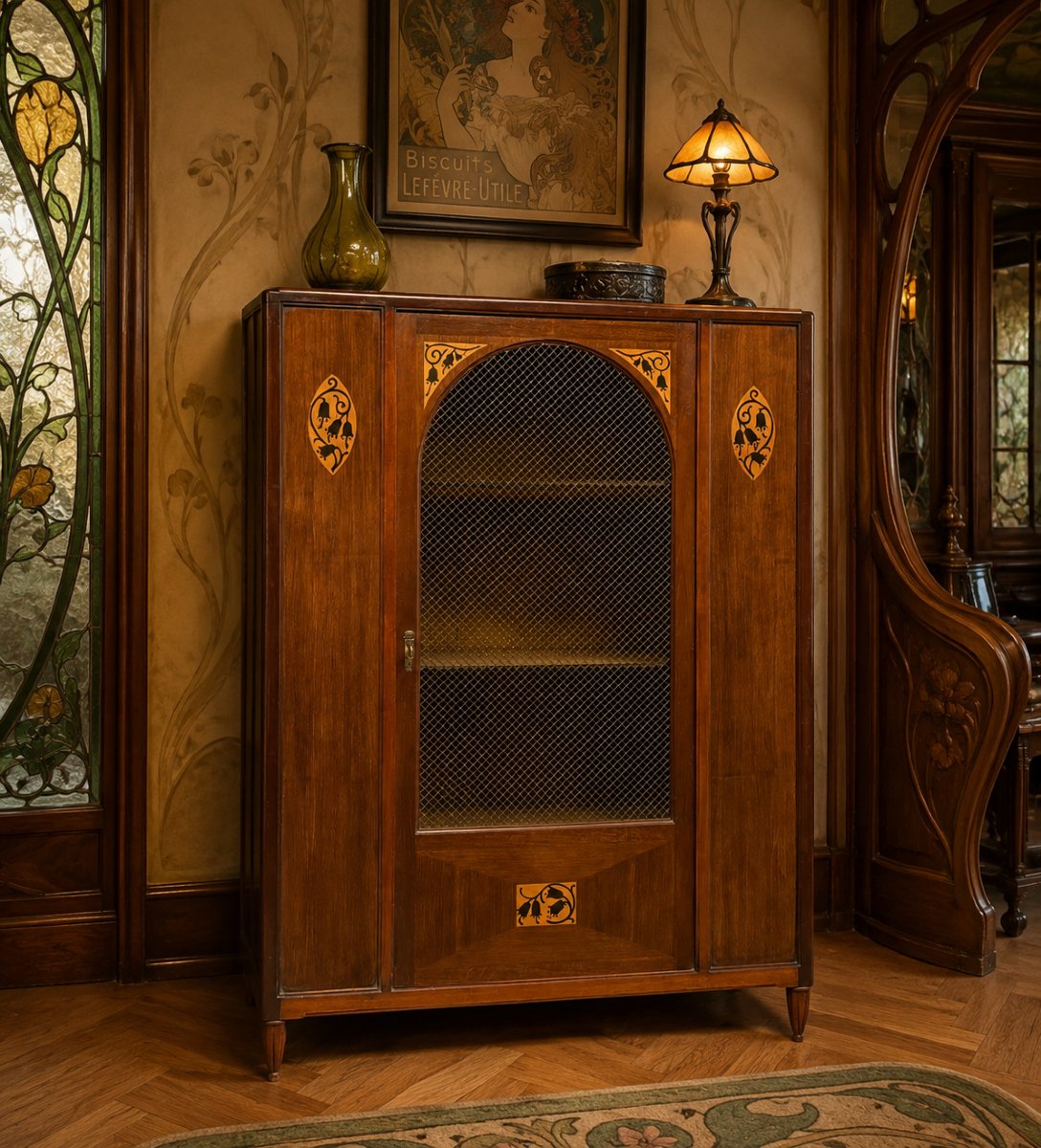 Art Nouveau Bookcase With Stylized Floral Motifs, Circa 1900 -photo-3