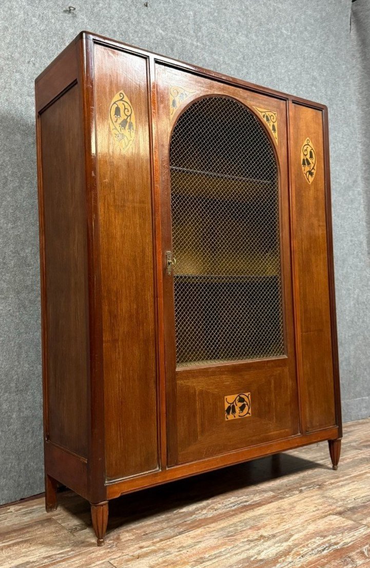 Art Nouveau Bookcase With Stylized Floral Motifs, Circa 1900 -photo-4