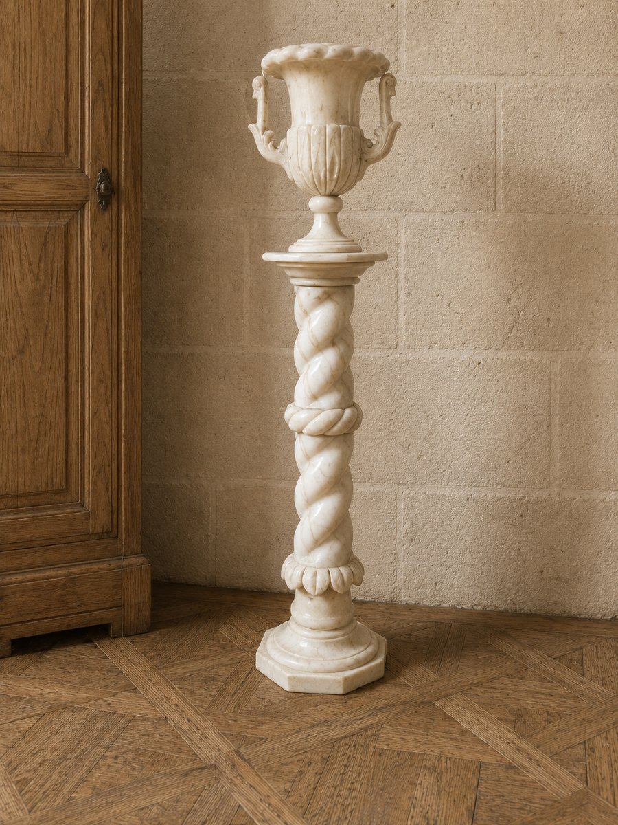 Large Carved Alabaster Pedestal Basin In The Neoclassical Style