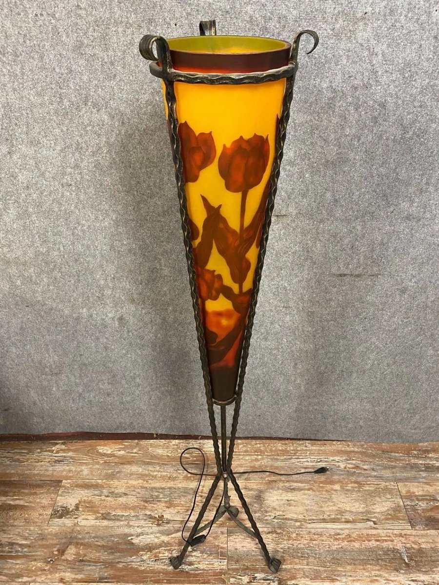  lampadaire Art Nouveau en fer forgé et pâte de verre-photo-2