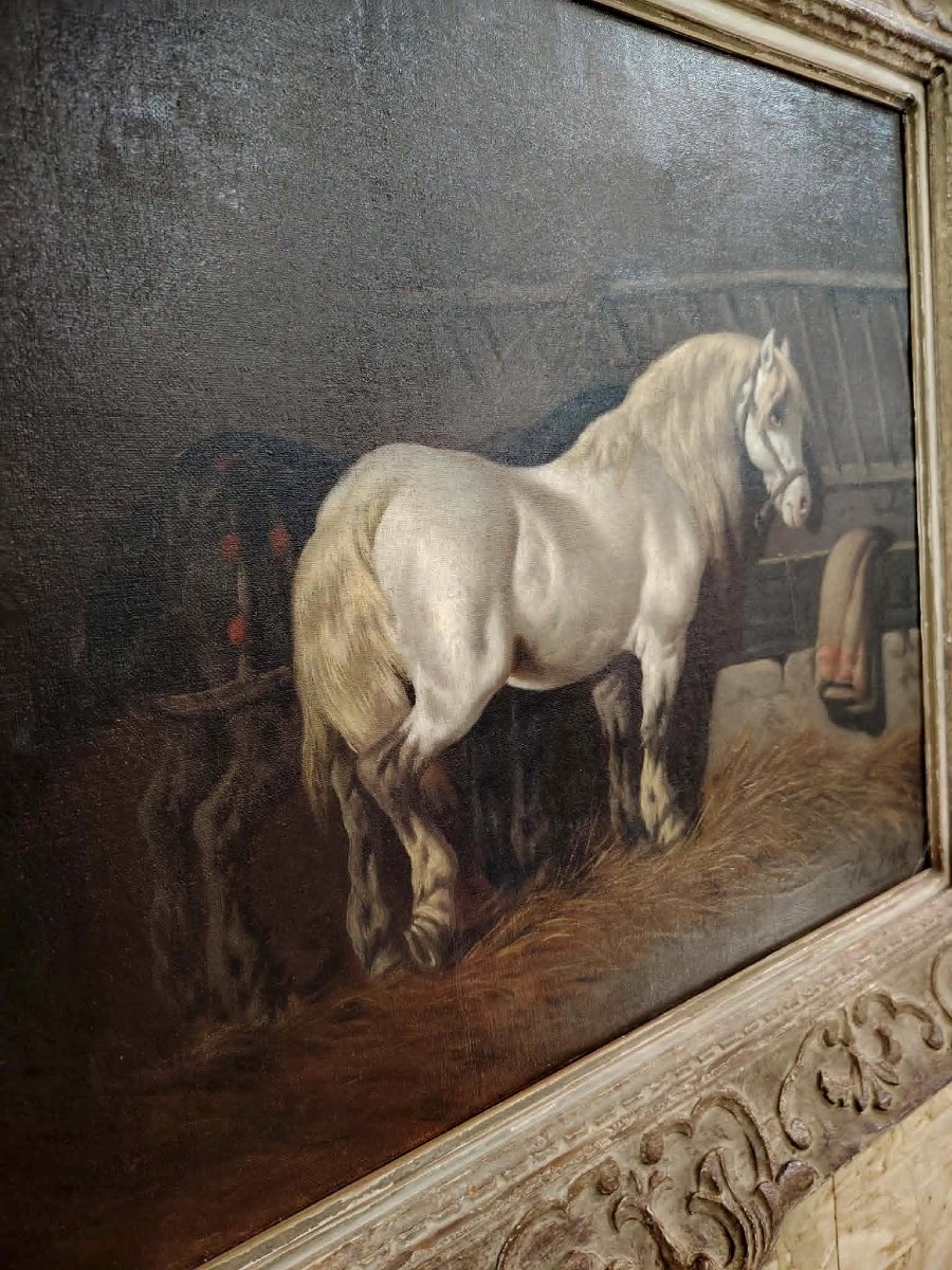 Théodore Fort (1810-1896) – Cheval blanc à l’écurie-photo-2