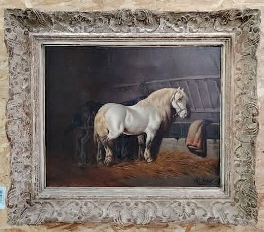 Théodore Fort (1810-1896) – Cheval blanc à l’écurie