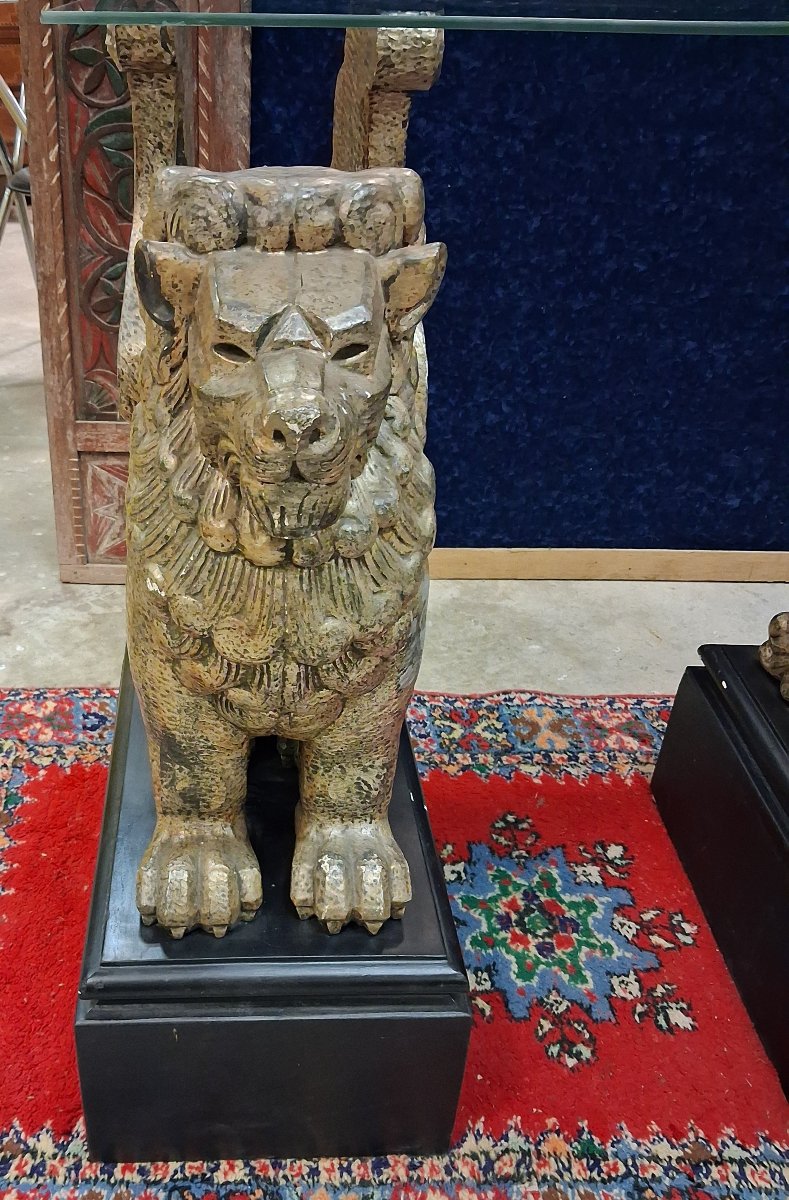Console aux lions gardiens en bois sculpté-photo-4