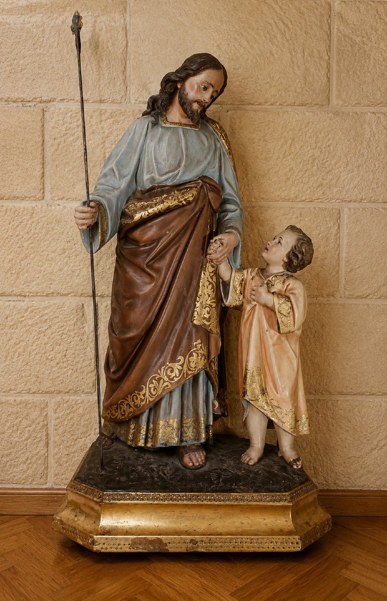 Saint Joseph And The Baby Jesus – Large Religious Terracotta Statue