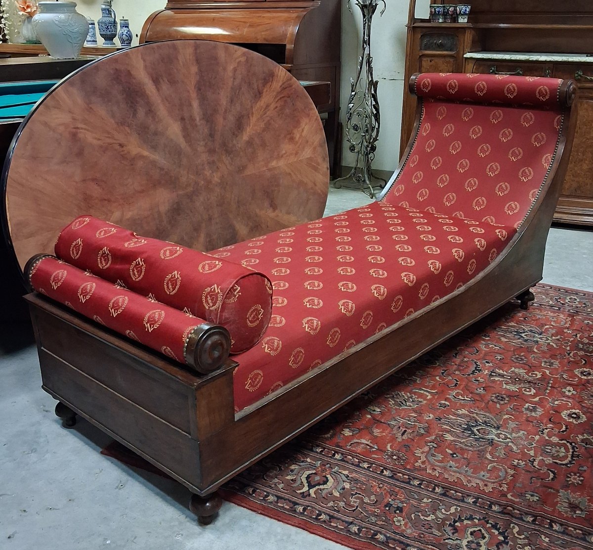 Méridienne ou Récamier époque Empire - Restauration en acajou flammé-photo-2