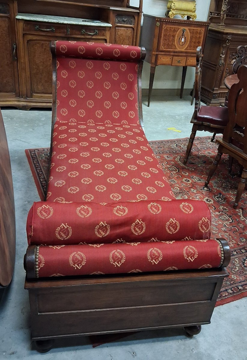 Méridienne ou Récamier époque Empire - Restauration en acajou flammé-photo-3