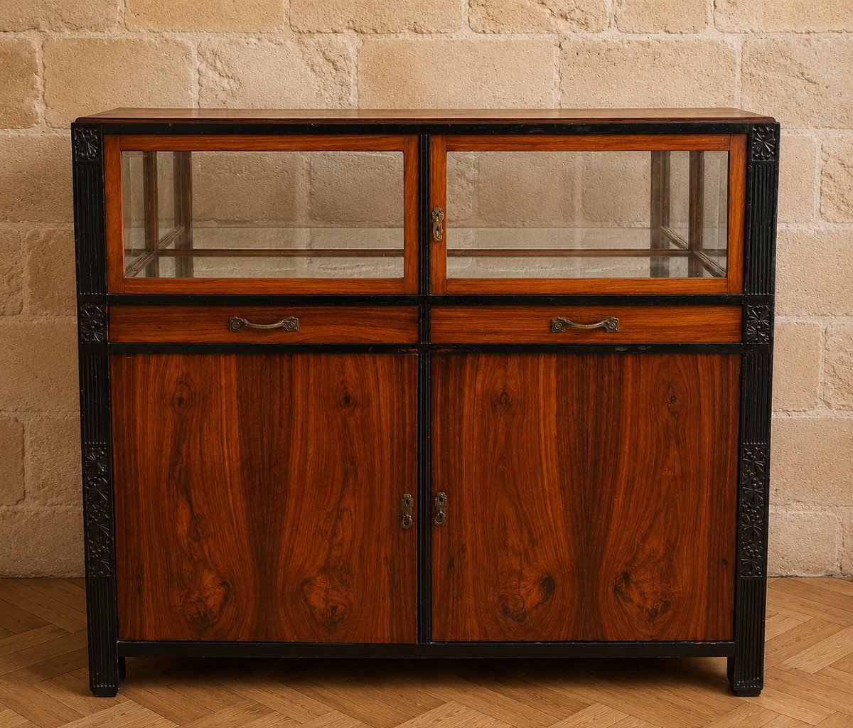 Vitrine / bibliothèque d'appui époque Art Déco en palissandre et bois noirci  