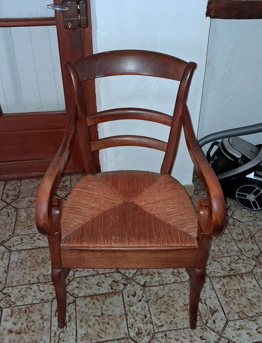 Fauteuil Empire en noyer massif, début XIXe siècle-photo-2