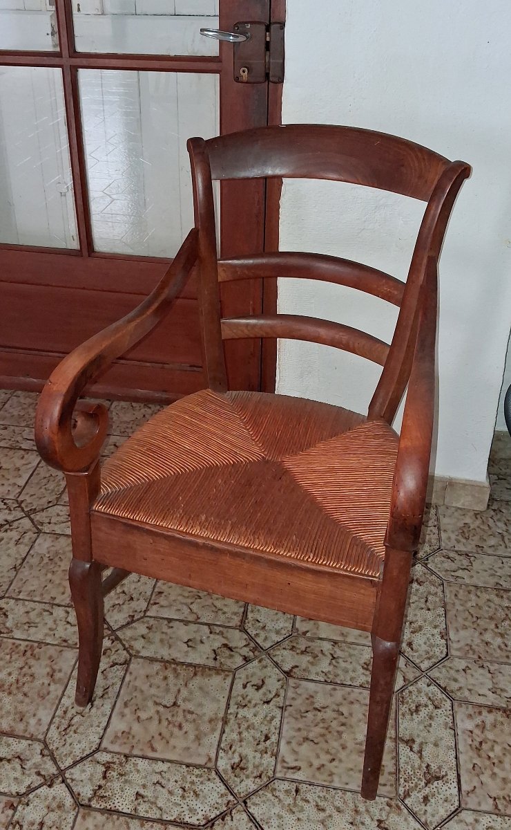 Fauteuil Empire en noyer massif, début XIXe siècle-photo-3