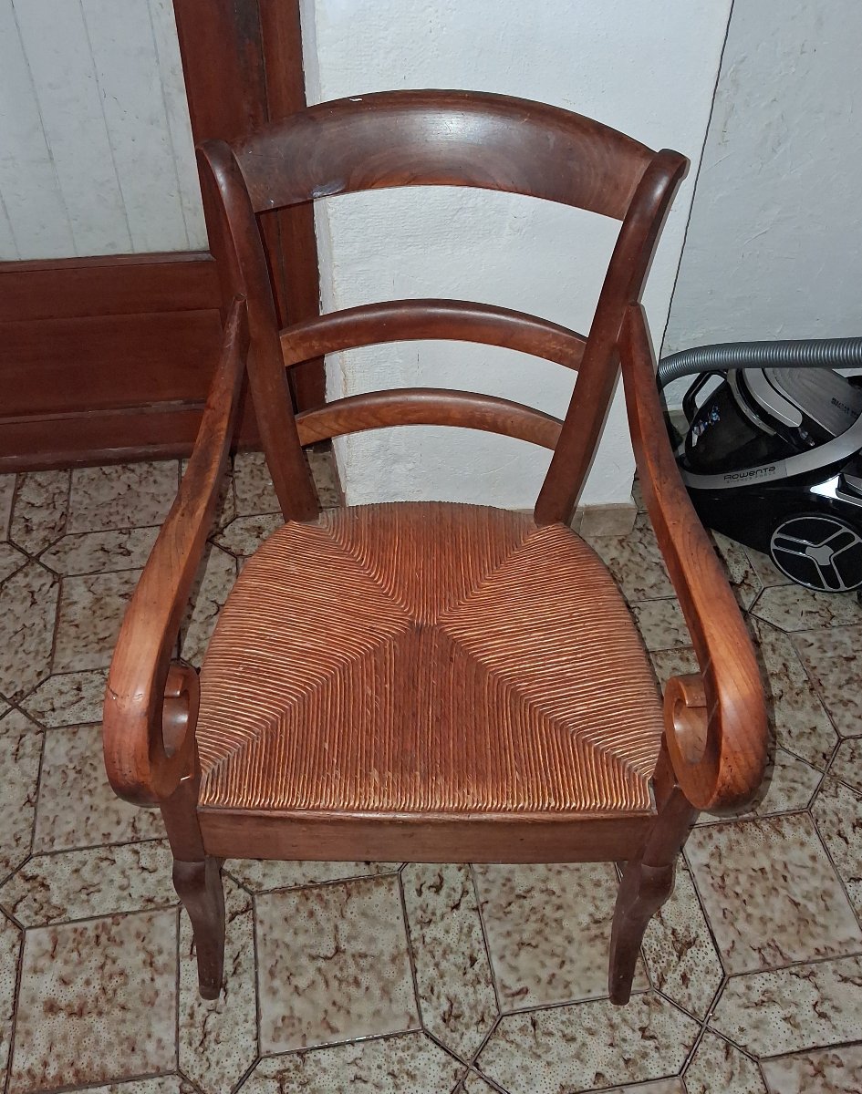 Fauteuil Empire en noyer massif, début XIXe siècle-photo-1